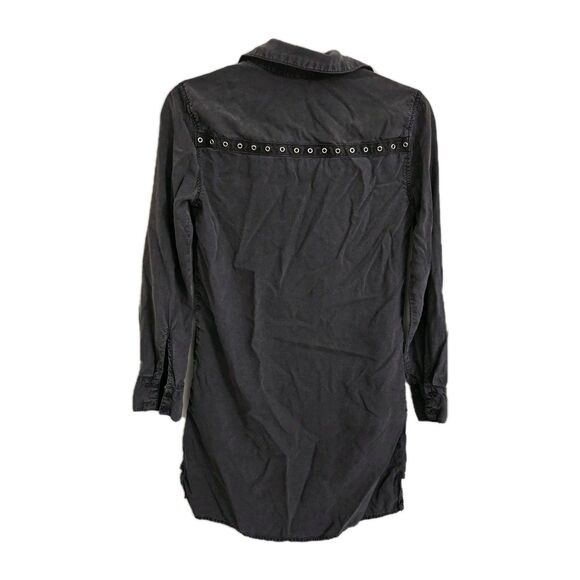 Bella Dahl Dress XS Black Chambray Tencel Roll Tab Coastal Casual Preppy Mini - Picture 8 of 10